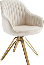 Zouron Mid Century Modern Swivel Accent Chair with Gold Metal Legs, Upholstered Swivel Chair No Wheels, Side Accent Arm Chair Vanity Chair for Small Space Home Office Living Room Bedroom, Off White