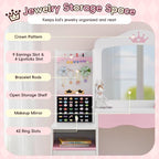 Kids Vanity, Girl Vanity Set with Storage Cabinet & Open Shelf, 2 In 1 Kids Vanity Table and Chair Set with Jewelry Storage, Princess Toddler Makeup Vanity with Mirror for Little Girls (White)