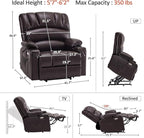 MCombo Oversized Power Lift Recliner Chair for Elderly, Lift Chair with Heat and Massage, Lift Recliner for Big and Tall, Cup Holders, USB &Type C Ports, Faux Leather R7092 (Dark Brown, Oversize)