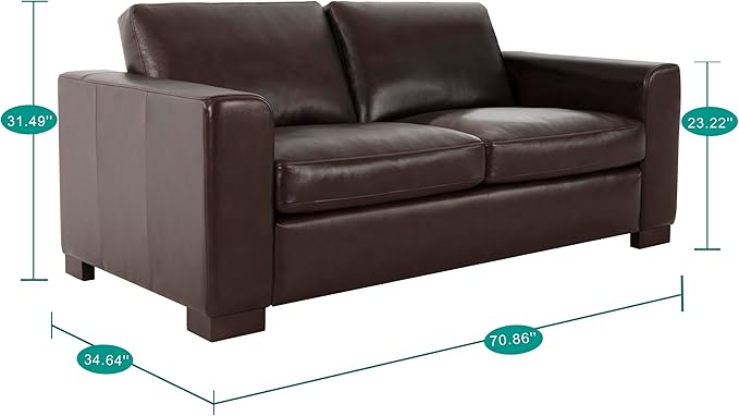 Naomi Home Freya Oversized Genuine Leather Loveseat Sofa - Ultimate Comfort - Modern Small Couch - Mid-Century Living Room Couch, Eco-Friendly Corner Loveseat, Reversible Cushions, Espresso