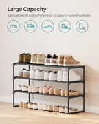 SONGMICS Shoe Rack, 3-Tier Shoe Organizer, Metal Storage Shelf, Upright or Upside Down, for 16-20 Pairs, Stackable, for Entryway, 11.8 x 36.2 x 21.7 Inches, Black ULSA303B02