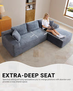 95 Inch Cloud Sectional Couch,Modular Sectional Sofa with Deep Seat,Modern Corduroy Boneless Couches with L-Shape Chaise for Living Room Bedroom,No Assembly Required (Grey, Right Facing Chaise)