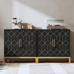 HLR Accent Cabinet with Gold Trim Set of 2,Storage Cabinet with 2 Doors,Modern Wooden Sideboard for Living Room, Kitchen, Office and Hallway(Black)