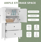 Tall Storage Cabinet, Bathroom Floor Freestanding Storage Cabinet with 2 Doors and 2 Drawers for Bathroom, Office, Living Room, White