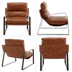 DUOMAY Mid-Century Accent Chairs Set of 2, Comfy PU Leather Leisure Chairs Lazy Chairs with Brozen Metal Leg for Living Room Bedroom Office Apartment, Brown