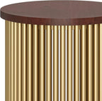 SIMPLIHOME Demy 18-inch Wide Metal and Solid Mango Accent Table in Cognac/Gold, Round Side Table with Mango Wood Top for Living Room or Bedroom, Industrial Style, Assembled
