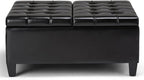 SIMPLIHOME Harrison 36 inch Wide Transitional Square Coffee Table Storage Ottoman in Midnight Black Vegan Faux Leather, Assembled, For the Living Room and Bedroom