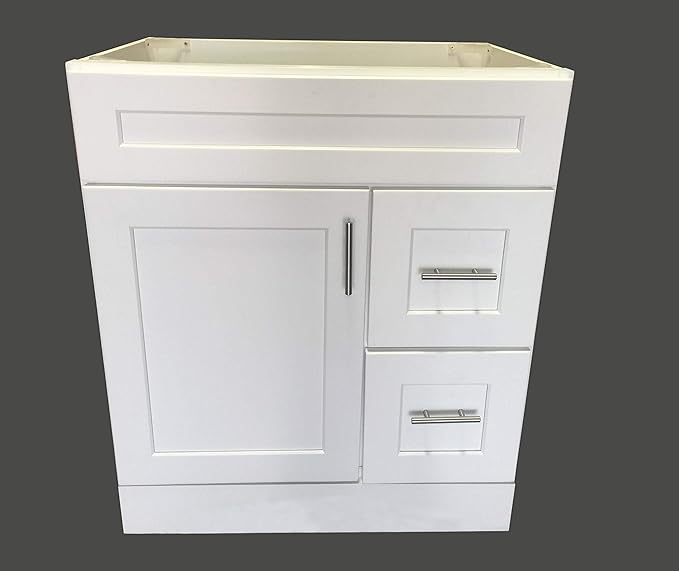 New White Shaker Single-sink Bathroom Vanity Base Cabinet 30" Wide x 21" Deep WS-V3021DLR