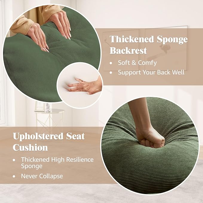 Upholstered Recliner Rocking Chair Nursery with Adjustable Backrest and Footrest, Comfy Corduroy Foldable Glider Chair for Bedroom & Living Room, Dark Green
