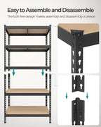 SONGMICS 5-Tier Storage Shelves, Load 2310 lb, Garage Storage, Boltless Assembly, Adjustable Shelving Unit, 17.7 x 35.4 x 70.9 Inches, for Study Shed Basement, Black and Natural Beige UGLR450B01