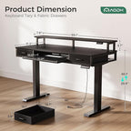 AODK Electric Standing Desk with Drawers & Keyboard Tray, 55 Inch Height Adjustable Desk with Power Outlets & LED Lights, Sit Stand Table with Monitor Stand for Home, Office, Black