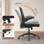 Office Chair Ergonomic, 350lbs Desk Chair Comfy with PU Leather Seat Cushion, Mesh Swivel Computer Chair with Flip-up Armrests Lumbar Support and Height Adjustable for Home Office