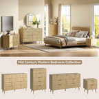 CARPETNAL Fluted 9 Drawer Dresser for Bedroom, 55" Wide Wooden Chest of Drawers with Rounded Corners, Gold Handles, Modern Storage Organizer for Bedroom, Hallway (Oak)