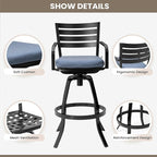 Pellebant Outdoor Bar Stools Set of 4 with Sunbrella Cushion, 29.5" Aluminum Swivel Bar Height Stool Chairs with Back & Footrest, Rust-Proof Patio Bartools for Deck Lawn Garden, Spectrum Denim