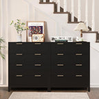 4 Drawer Double Dressers for Bedroom with Waveform Fluted Panel Design, Modern Wide Chest of Drawers,Wood Storage Dresser Chest of Drawers for Bedroom Living Room Hallway Closet, Black 2 Sets