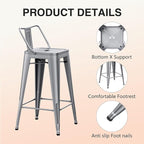 HAOBO Home Metal Bar Stools Set of 2 Low Back Counter Height Barstools 26" Industrial Barstool Patio Stool Metal Kitchen Stools Bar Chairs for Indoor Outdoor