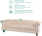 2 Piece Living Room Sofa Set, 3 Seater Velvet Sofa Couch and Chair Set, Mid Century Modern Upholstered Couch with Cushions, Comfy Tufted Chesterfield Couches for Living Room, Bedroom, Office