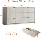 6 Drawer Dresser for Bedroom, 55" Wide Modern Chest of Drawers with Gold Metal Handles, Fluted Wood TV Stand for Living Room, Hallway(Beige)