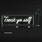 JONATHAN Y NEN1008A Treat Yo Self 20" Contemporary Glam Acrylic Box USB Operated LED Neon Light, Yellow Plug in Wall Light for Bedroom Wall Décor, Kids Bedroom, Party Supplier