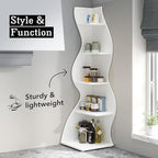 Tribesigns Corner Shelf, Modern 5-Tier Wall Corner Bookshelf, Stylish Corner Small Bookcase Storage Rack Plant Stand with Unique Shape for Living Room, Home Office (White, 1PC)