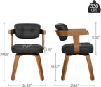 Art Leon Home Office Desk Chair - Mid Century Modern Chair, Faux Leather Office Chair No Wheels, Comfy Accent Arm Chair with Wood Legs for Small Spaces Living Room Bedroom Study, Black/Walnut