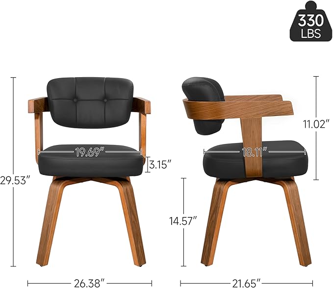 Art Leon Home Office Desk Chair - Mid Century Modern Chair, Faux Leather Office Chair No Wheels, Comfy Accent Arm Chair with Wood Legs for Small Spaces Living Room Bedroom Study, Black/Walnut