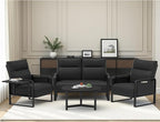 3-Piece Living Room Sofa Set, Faux Leather Loveseat & Accent Chairs Set of 2 with Foldable Tray Table & Storage Pocket, Upholstered Sofa Set for Small Spaces, Office, Black