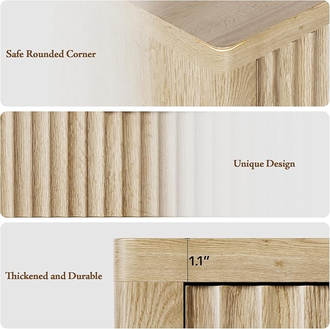 Night Stand with 3 Drawers, 23" Wide Modern Nightstand with Large Storage, Fluted Bed Side Table with Metal Handle, End Table Tall Nightstand for Bedroom, Living Room, Office, Nature