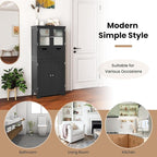 LOKO Bathroom Floor Cabinet, Storage Organizer with Glass Doors, Wooden Kitchen Cupboard with Adjustable Shelf for Living Room (Floor Cabinet with 2 Additional Drawers, Black)