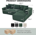 PELUMY 108.7" L-Shaped Modular Sectional Sofa with Oversized Chaise, Cloud Couch with Memory Foam, No Assembly Required Sleeper Sofa for Small Space Living Room, Apartment (Green, Corduroy)