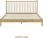 NTC Inno Wooden Bed Frame with Headboard, Solid Oak and Rubber Wood Foundation with Silent Slats and Wood Central Supports, 1000 Lb Capacity, Effortless Assembly, King - Sand