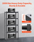 VEVOR Storage Shelves, 2000 lbs, 5 Tier Garage Storage Shelving, 16" D x 32" W x 72" H Adjustable Metal Shelves for Garage Shelves Utility Rack Shelf, Ideal for Kitchen, Warehouse, Basement, Black
