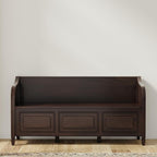 SIMPLIHOME Connaught Entryway Storage Bench - 56 inch Wide Solid Wood Wide Storage Seat in Chestnut Brown, Traditional Bench for Entryway or Living Room with Lift-Up Lid and Paneled Front