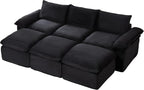 141.74" Sectional Couches for Living Room Modern Modular Sofa with U-Shape Couchs Upholstered Corduroy Boneless Couch Deep Seat Cloud Couch with Ottoman, No Assembly Required, Black