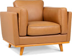 MCombo Napa Leather Accent Chair, 41.9'' Wide Leather Chair for Living Room, Office, Solid Wood Accent, VE792 (Cognac Tan)