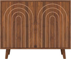 63" Sideboard Buffet Cabinet Set of 2, Modern Accent Cabinet with Carving Lines, Decorative Storage Cabinets for Bedroom Living Room Kitchen Office and Hallway (Walnut, 2)
