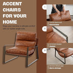 HEAH-YO Modern Accent Chairs Set of 2, Upholstered PU Fuax Leather Living Room Chairs with Bronze Metal Legs, Comfy Arm Side Chairs for Bedroom, Brown