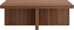 Henn&Hart 44" Rectangular Wood Pedestal Low-Profile Coffee Table for Living Room, Family Room, or Office, Satin Walnut