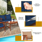 COSTWAY 4 Pieces Acacia Wood Patio Conversation Set, Outdoor Wicker Sofa with Coffee Table & Cushions, Patio Rattan Furniture Set for Yard, Porch, Poolside, Balcony, Backyard, Navy