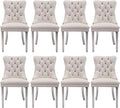 Velvet Upholstered Dining Chairs Set of 8, Modern Style Kitchen Side Chairs with Nailhead Trim and Silver Plated Leg, Metal Pulling Ring for Dining Room Living Room(Creamy White)