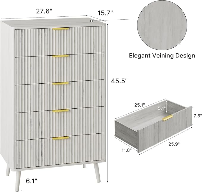 LYNSOM Fluted Dresser and Nightstand Sets 4 Piece, 2-Drawer Nightstands and 5/7 Drawers Dresser, Wood Bedroom Furniture Set for Home, Bedroom, Hallway, White
