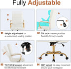 White and Gold Office Desk Chair, Modern Leather Conference Room Chairs, High Back Ergonomic Home ofiice Chair, Adjustable Height Swivel Executive Computer Chair with Padded Seat and Armrest