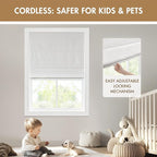 Madison Park Cordless Roman Shades, Total Blackout Window Blind Privacy Window Shades, Thermal Insulated Cordless Window Treatment for Bedroom, Living Room, Quincy, Single Panel 33" W X 64" H White