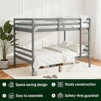 Softa Full Over Full Bunk Bed with Thick Posts,Wooden Bunk Bed with High Guardrail and Ladder for Kids, Teens, Dorm Rooms, and Guest Rooms,No Box Spring Needed, Grey
