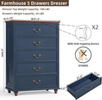 Bedroom Dresser Sets, 54" Wide 7 Drawers Dresser and 45" Tall 5 Drawers Dresser, Wooden 2 Piece Bedroom Furniture Set, Chest of Drawer for Bedroom, Home, Living Room, Hallway, Navy Blue