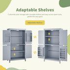 Tall Storage Cabinet, Bathroom Floor Freestanding Storage Cabinet with 2 Double-Door and Adjustable Shelves for Bathroom, Office, Living Room, Grey