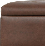 SIMPLIHOME Gabbie 36 inch Wide Contemporary Square Square Coffee Table Storage Ottoman in Distressed Chestnut Brown Vegan Faux Leather, Assembled, for The Living Room, Entryway and Family Room
