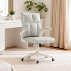 Ergonomic Office Desk Chair with Space Saving Flip-Up Arms, 360° Swivel & Reclining Back, High-Back Executive Chair in Soft Faux Leather for Office&Study（Gray）