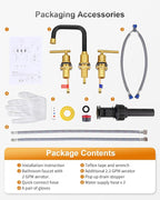 WOWOW Widespread Bathroom Faucet 3 Hole Bathroom Sink Faucet 2 Handle Vanity Faucet 8 Inch with Pop-Up Drain Black and Gold