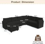 Modular Sectional Sofa Couches, Large Convertible Modular Couches with Storage, 7-Seater Sectional Sofa for Living Room, U Shaped Sectional Couch Sleeper Sofa with Chaise (Black, 7 Seats)